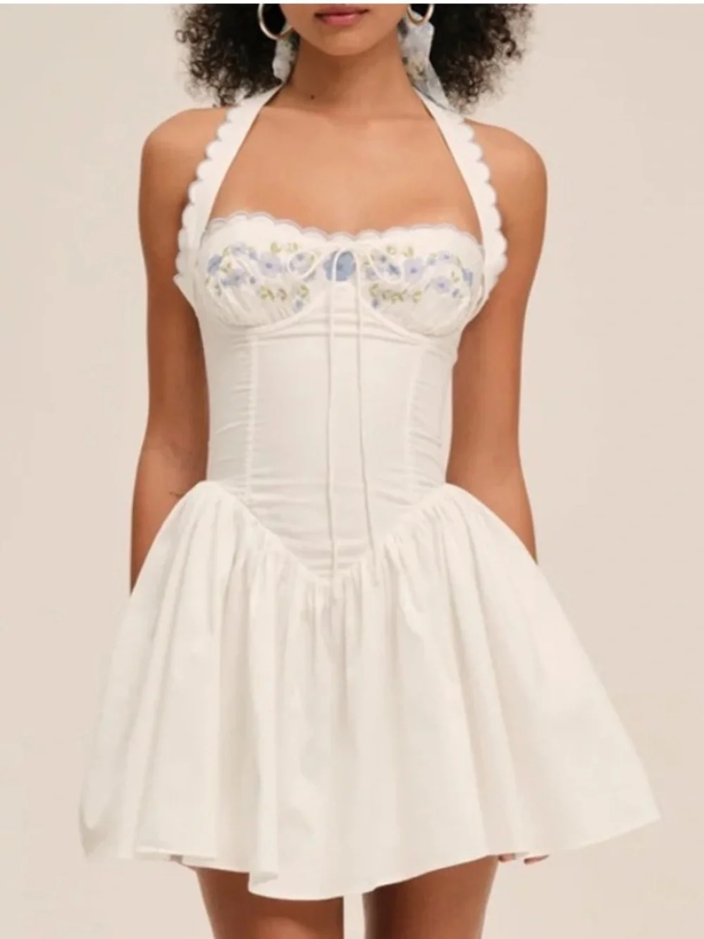 New For Love and Lemons Cotton Poplin Tea Time Bustier Mini Dress Embroidered L - Picture 12 of 12